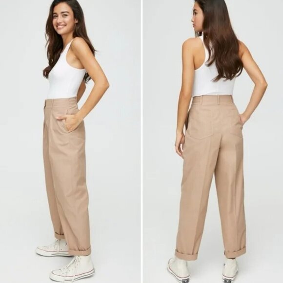 Aritzia Wilfred Free Pants Day Off Pleated High Waist Trousers- Size 0 - Picture 2 of 12